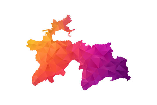 Tajikistan Map - Polygon Style Vector Illustration in Orange and Pink Gradient, Low Poly Geometric Design, Isolated on White Background for Infographics and Education.