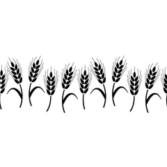 Black and white illustration of a repeating wheat stalk border design © firoj