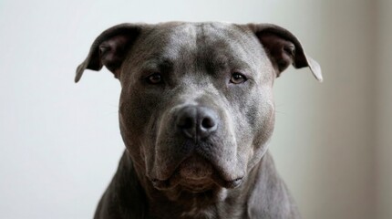Fototapeta premium Portrait of a gray Pitbull dog looking at camera