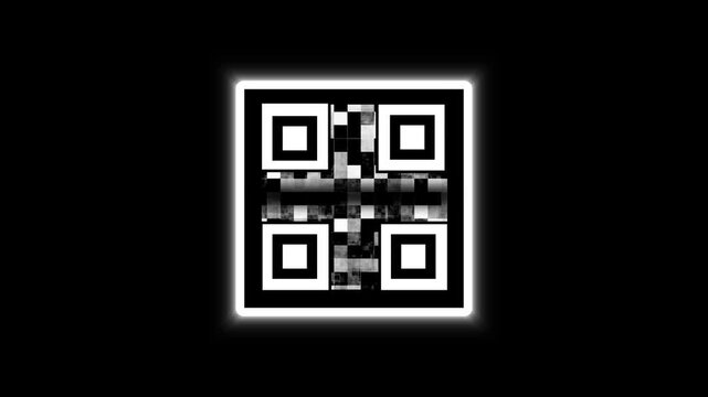 Glitching QR Code with Neon Outline on animated Black Background QR code digital