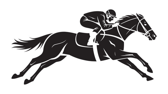 Jockey Riding Galloping Horse, Vector Artwork for Horse Racing, Equestrian Sport, Speed, Power, Athletic Illustration