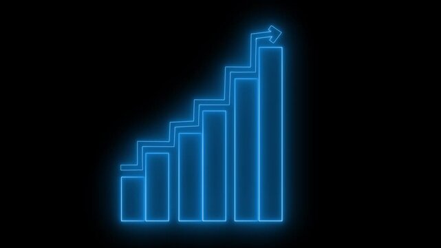 Neon Bar Chart with Upward Arrow, Neon Light Glowing Business Chart Animation