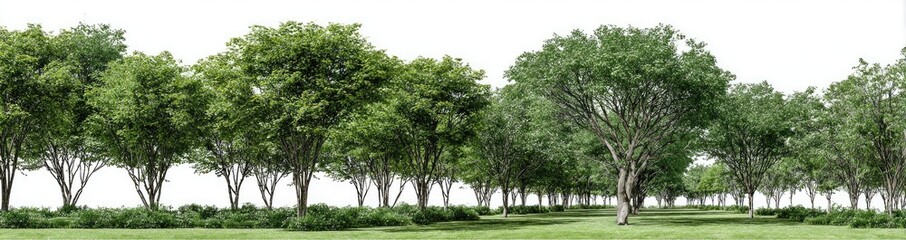 Obraz premium Lush green trees line a grassy expanse with a white background