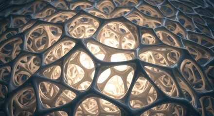 Abstract organic cellular network 3d render digital art glowing light technology background