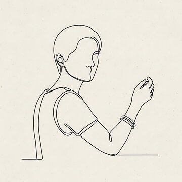 A woman with short hair and a bracelet on her left arm