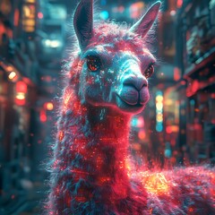 Futuristic glowing llama neon surreal beauty high resolution picture