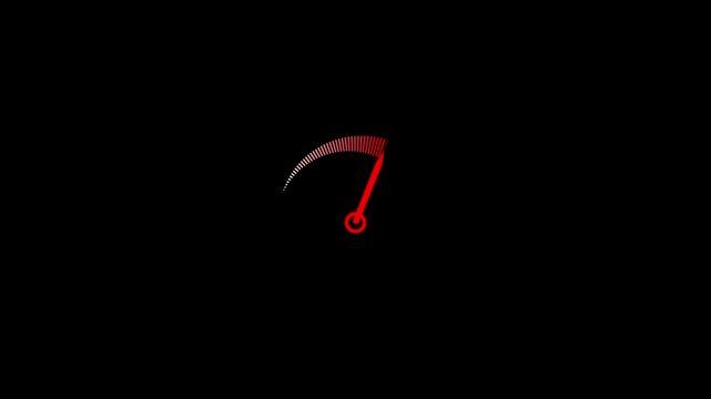 Minimalist Red Speedometer Gauge with Needle on animated Black Background dial measurement