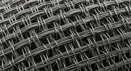 Woven metal mesh texture close-up macro shot - industrial metallic gray wire fabric pattern for background design