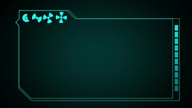Futuristic Teal Interface with Radiation Symbols and Data Display technology animated