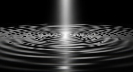 Water ripples effect with light beam impact on dark surface background