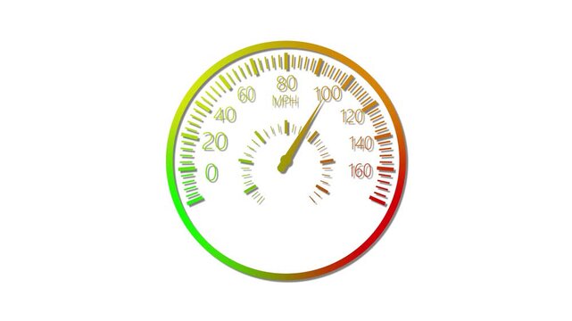 Car speedometer at high speed animation, Circular car speedometer showing about 160 mph animated