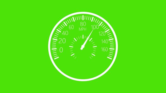 Car speedometer at high speed animation, Circular car speedometer showing about 160 mph animated