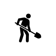 Pictogram Man Holding Shovel Icon Isolated on White Background © Mocknetic Studio