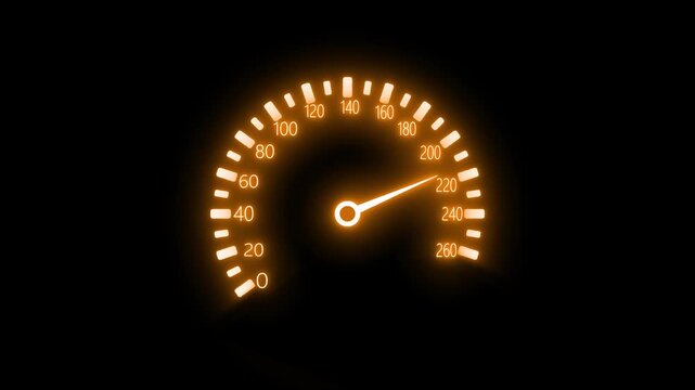 Glowing speedometer needle pointing animation on a black background.