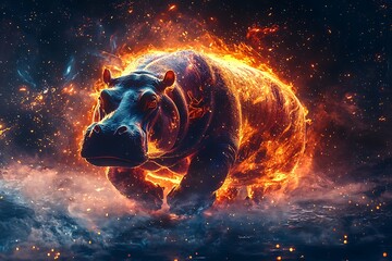 Futuristic hippo with flames high resolution picture