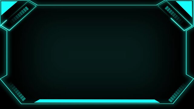 Futuristic Neon Blue Geometric Frame on Dark animated Background abstract border