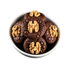 Delicious chocolate chip walnut cookies isolated on transparent background