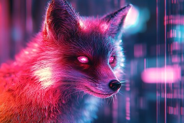 Futuristic fox neon glowing holographic lights high resolution picture