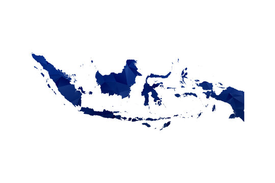 Indonesia Map - Polygon Style Vector Illustration in Dark Blue Gradient, Low Poly Geometric Design, Isolated on White Background for Infographics and Education.