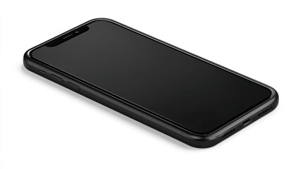 Sleek black smartphone with a dark screen, displayed from a high angle