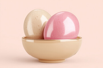 Two Glossy Pink And Cream Easter Eggs In Bowl