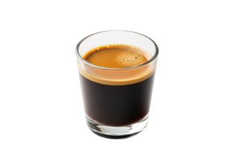 A clear glass of dark espresso coffee detailed shot on transparent background