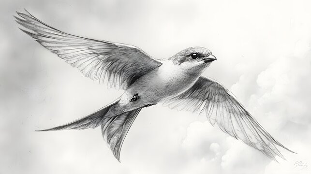 Swallow airborne sketch with elegant wings and tail photo