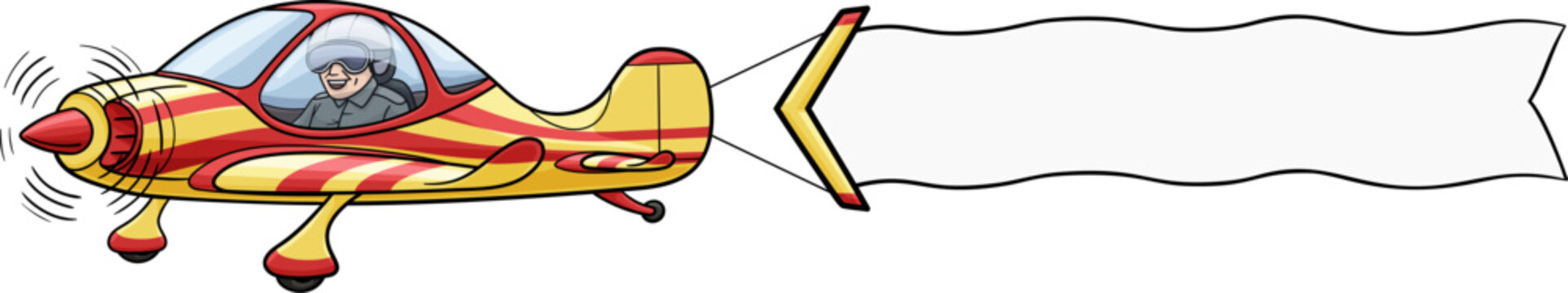 A small yellow sports plane flies and pulls a banner.