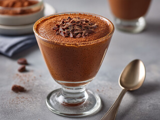 Chocolate mousse dessert with cocoa powder and shavings