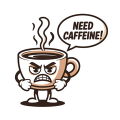 Obraz premium An angry coffee cup character desperately needs a caffeine boost
