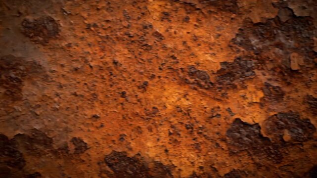 Grunge texture of an old corroded iron surface with peeling rust. Dark panoramic background of a weathered and oxidized steel sheet ideal for industrial design concepts