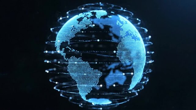 Discover the digital world map showing connections between places and people in a high-tech visual display