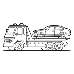  Truck carrying car line art vector style