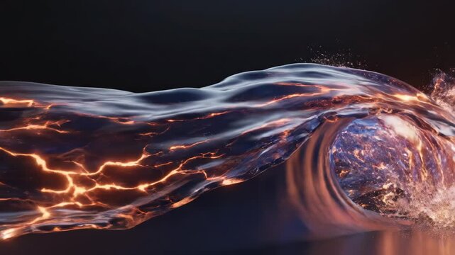A swirling wave of molten lava with a dark background and orange glow