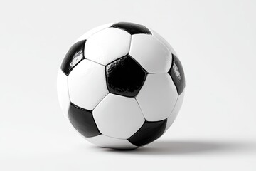 Classic black and white hexagonal paneled ball against a white background