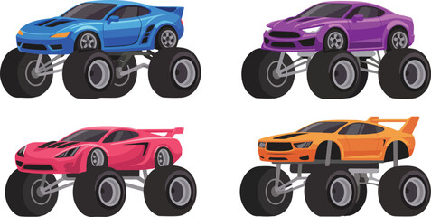 Colorful Monster Truck Outline Icon Set Off-Road Racing Vehicles © israena
