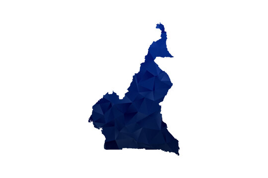 Cameroon Map - Polygon Style Vector Illustration in Dark Blue Gradient, Low Poly Geometric Design, Isolated on White Background for Infographics and Education.