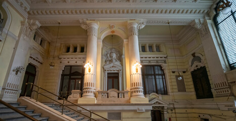 Obraz premium Abandoned Palace in Budapest, Hungary – Derelict Historic Television Headquarters, Urban Decay Architecture, Forgotten Cultural Landmark, Empty Neo-Renaissance Building Exterior
