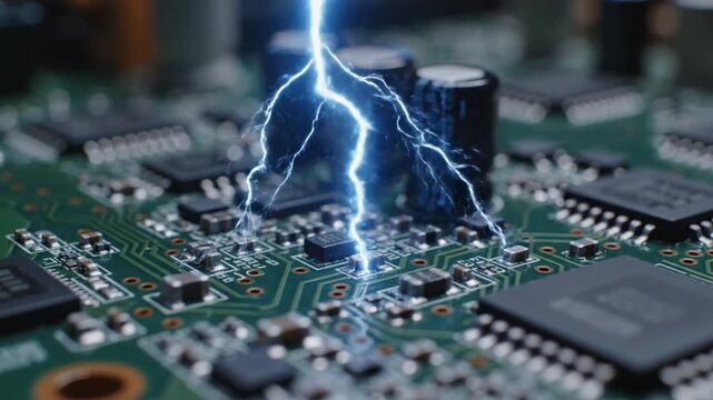 Lightning Strikes Circuit Board Electrical Surge, Technology Overload