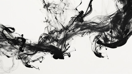 Black Ink Flow in Water, Abstract Liquid Smoke Wave on White Background