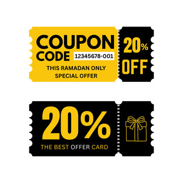  Ramadan Sale Coupon Code 20% Off Discount Voucher Template, Special Offer Promotion Ticket for Shopping