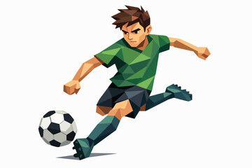 Obraz premium Soccer player drawing in a green jersey kicking a ball with his right foot