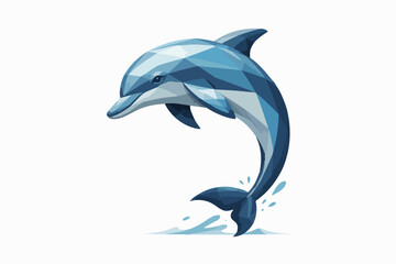 Fototapeta premium Dolphin jumping with water splash, abstract low poly geometric style illustration