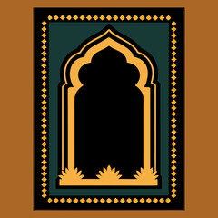 Black arch with gold border on brown background pattern