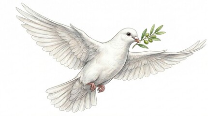 Obraz premium A dove of peace with an olive branch in its beak, representing hope and harmony