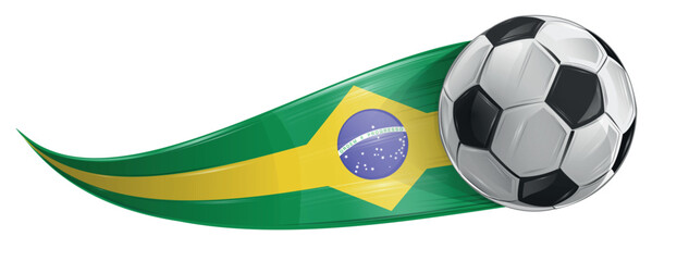 Realistic soccer ball featuring the colors of the Brazilian flag, vector illustration, isolated on a white background
