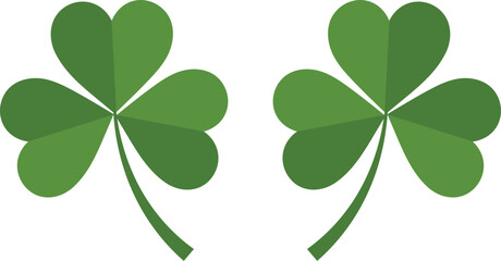 Two green shamrocks with three leaves each on a white background clover three leaf clover © Aklima