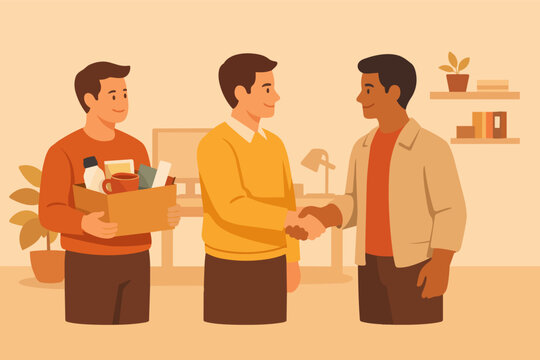 Handshake between new employee and manager during onboarding process in an office