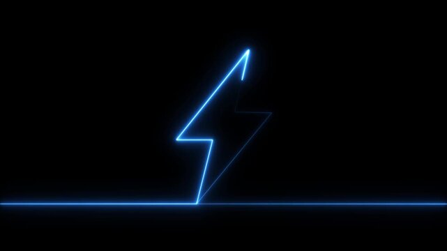 Neon glowing battery charging icon animation. Abstract neon bolt icon with circle on black background Glowing neon battery icon.