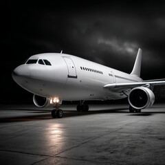 Obraz premium Modern passenger jet on airport runway at dusk